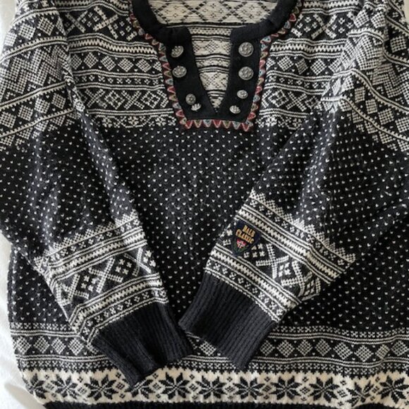 DALE OF NORWAY Classic Black Fair Isle 1/4 Button Ski Sweater Size M - Picture 3 of 5